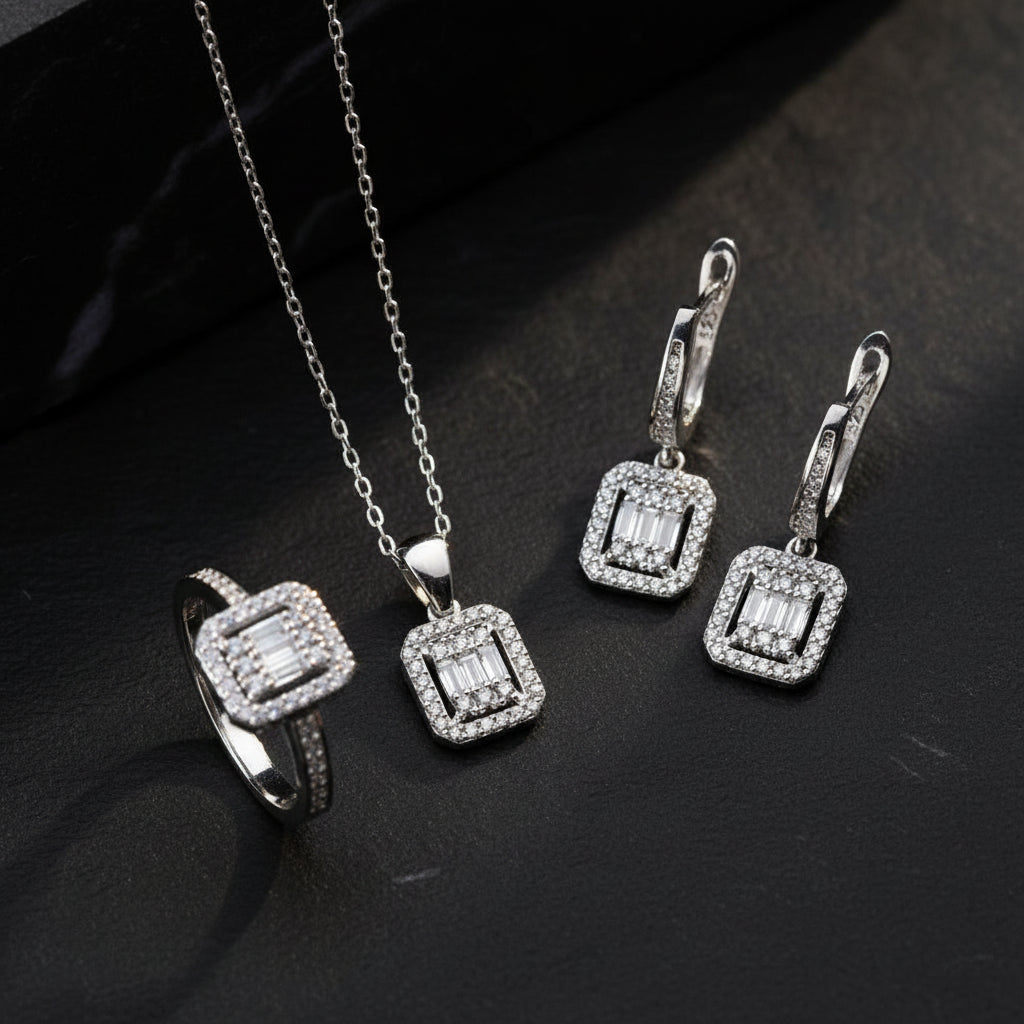 Crystal Époque Baget Taşlı Gümüş Set