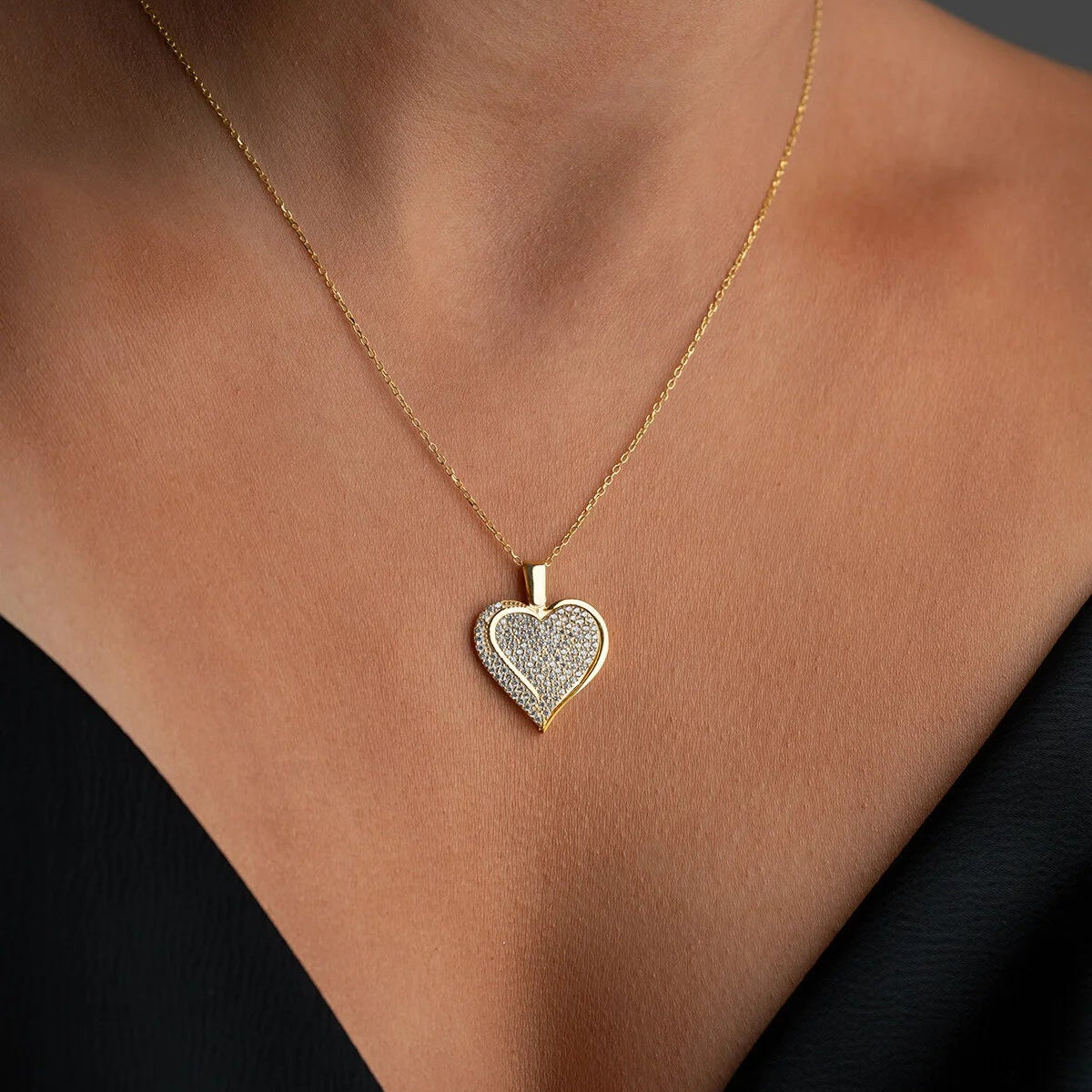 Kişiye Özel Çift Kalp Taşlı Kolye (Gold)