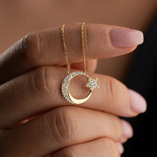 Crescent & Star Zircon Necklace