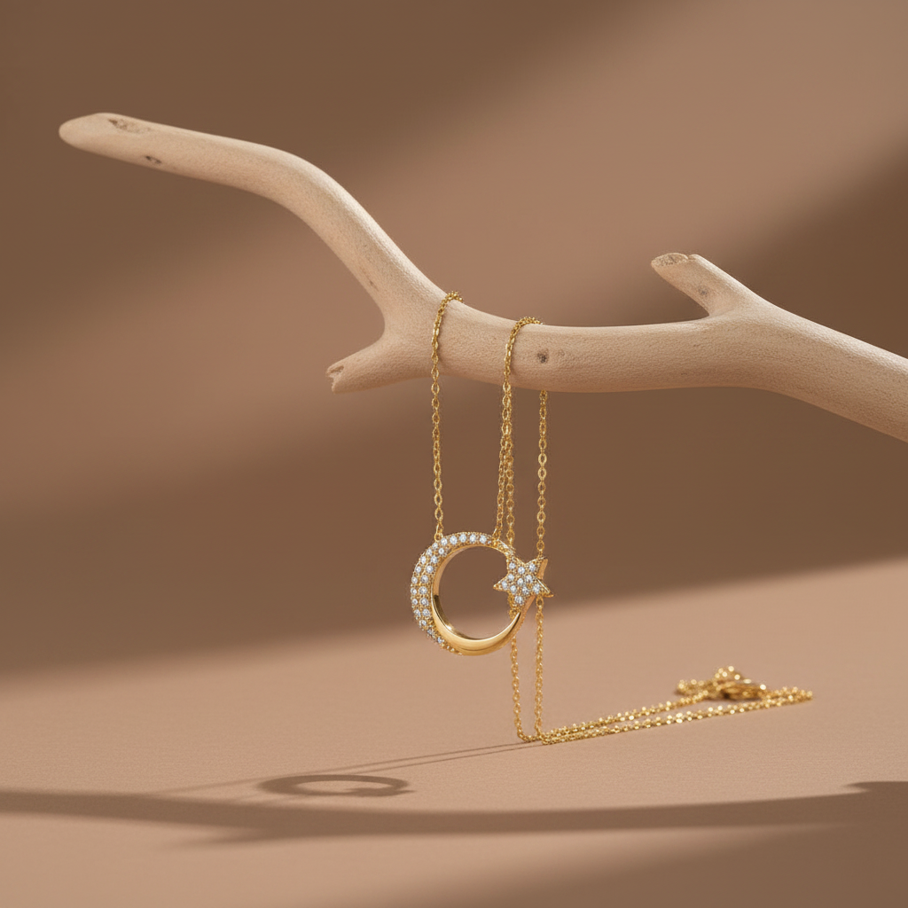 Crescent & Star Zircon Necklace