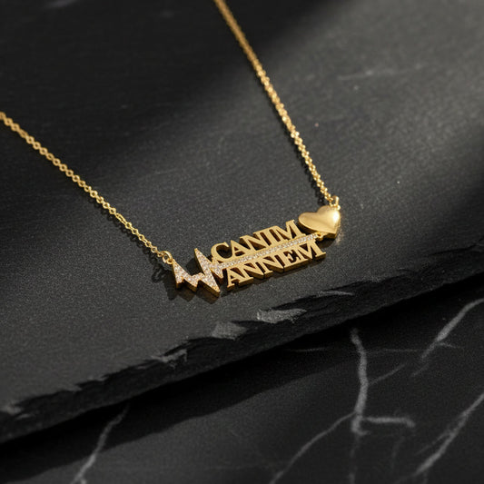 Canım Annem Kalp ve Yaşam Çizgisi Kolye