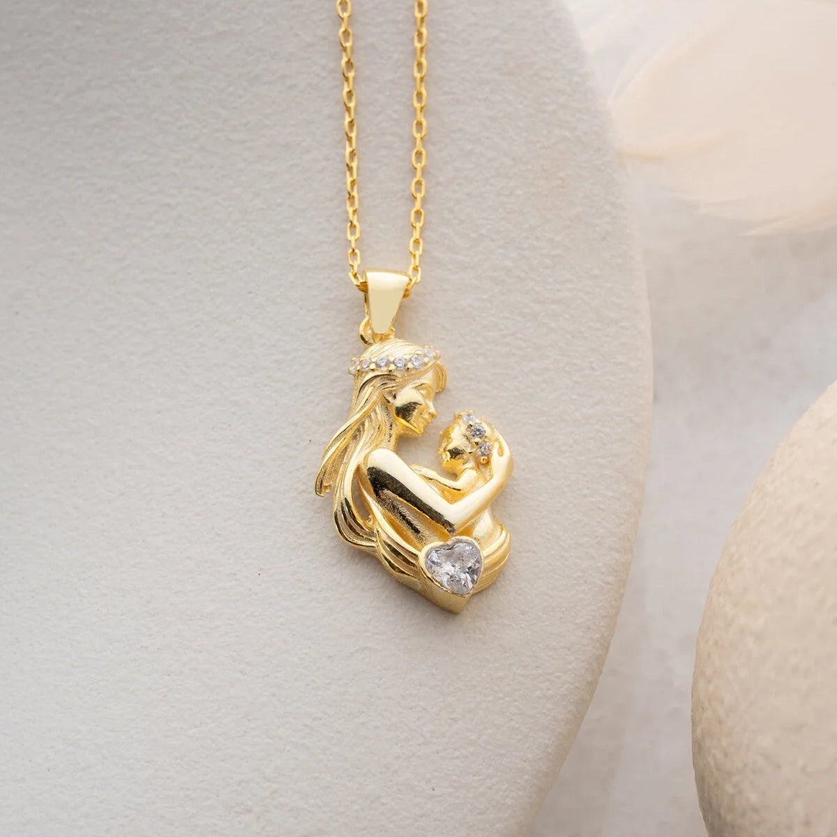 925 Silver Gold Plated Mother Baby Necklace