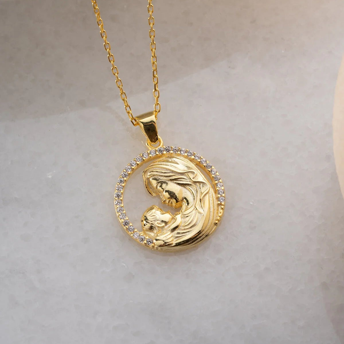 925 Silber Vergoldete Mutter Baby Halskette