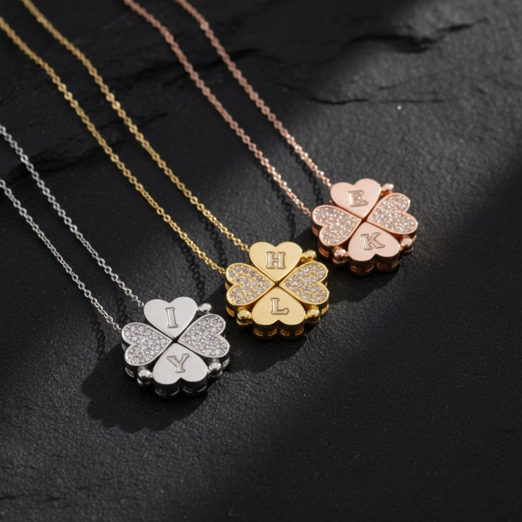 Kişiye Özel Harfli Yonca Gümüş Kolye