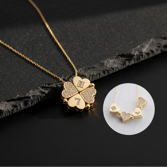 Kişiye Özel Harfli Yonca Gümüş Kolye