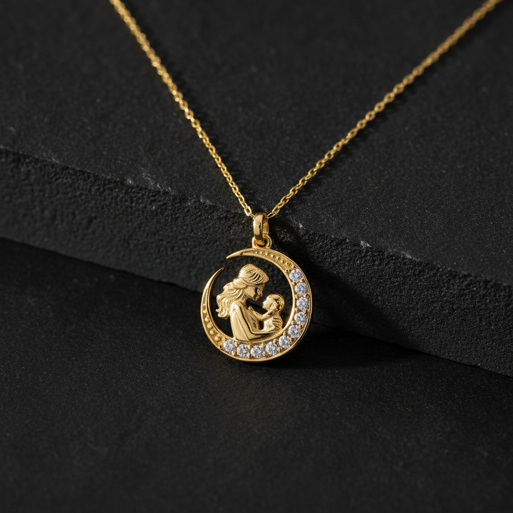 Crescent Mother Baby Necklace
