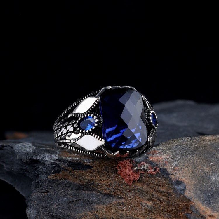 925 Ayar Gümüş Büyük Lacivert Taşlı Erkek Yüzük
