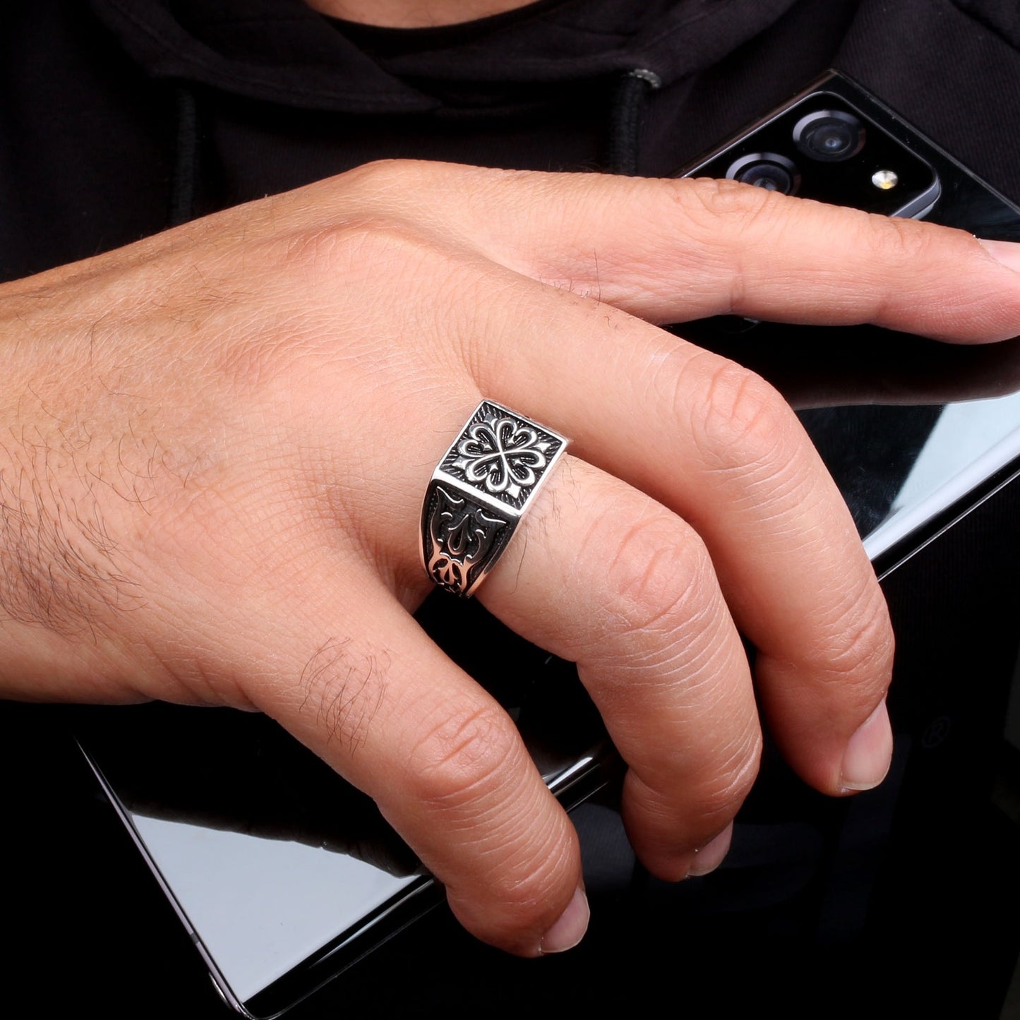 VARQ Selçuk Desenli Erkek Yüzük – 925 Ayar Gümüş