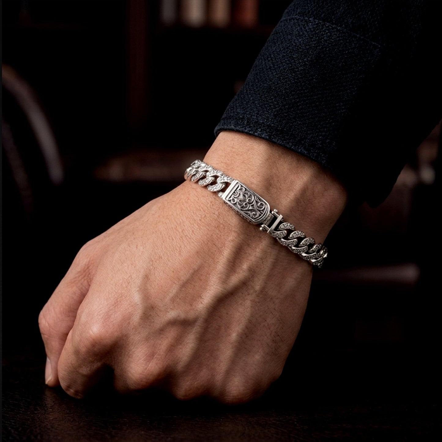 Stone Cuban Herrenarmband | 925 Silber