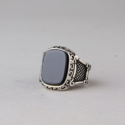 Men's 925 Sterling Silver Ring with Onyx Stone