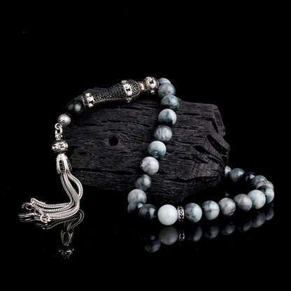 Gri Kaplangözü Tesbih – 925 Ayar Gümüş