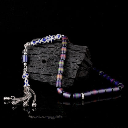 His Taşlı Kapsül Kesim Tesbih – 925 Ayar Gümüş