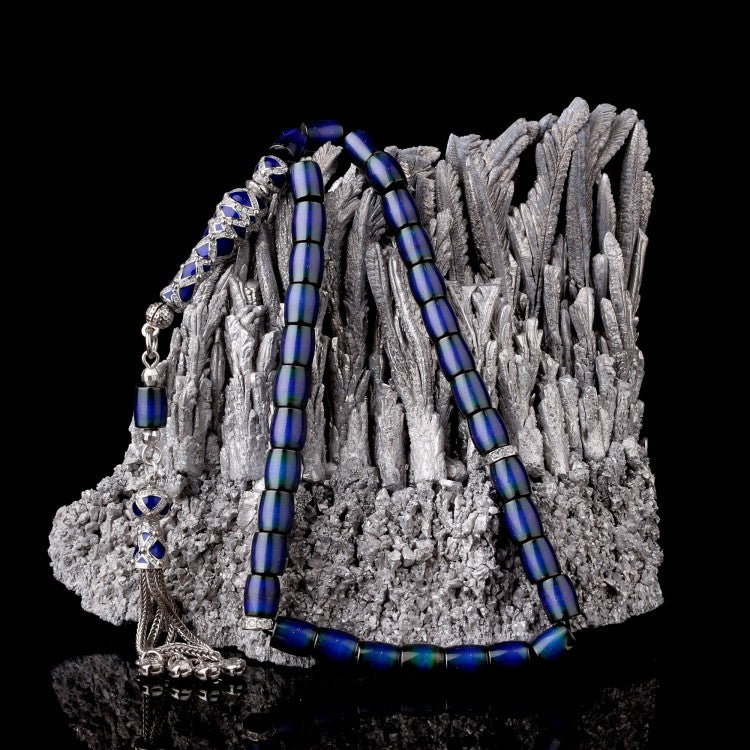 His Taşlı Kapsül Kesim Tesbih – 925 Ayar Gümüş