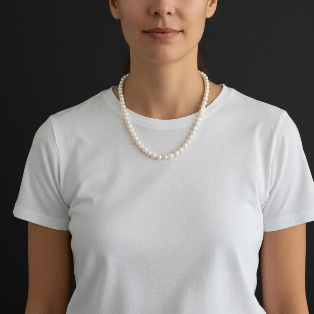 925 Ayar Gümüş Klipsli Orijinal Kültür İncisi Kolye – 50 cm