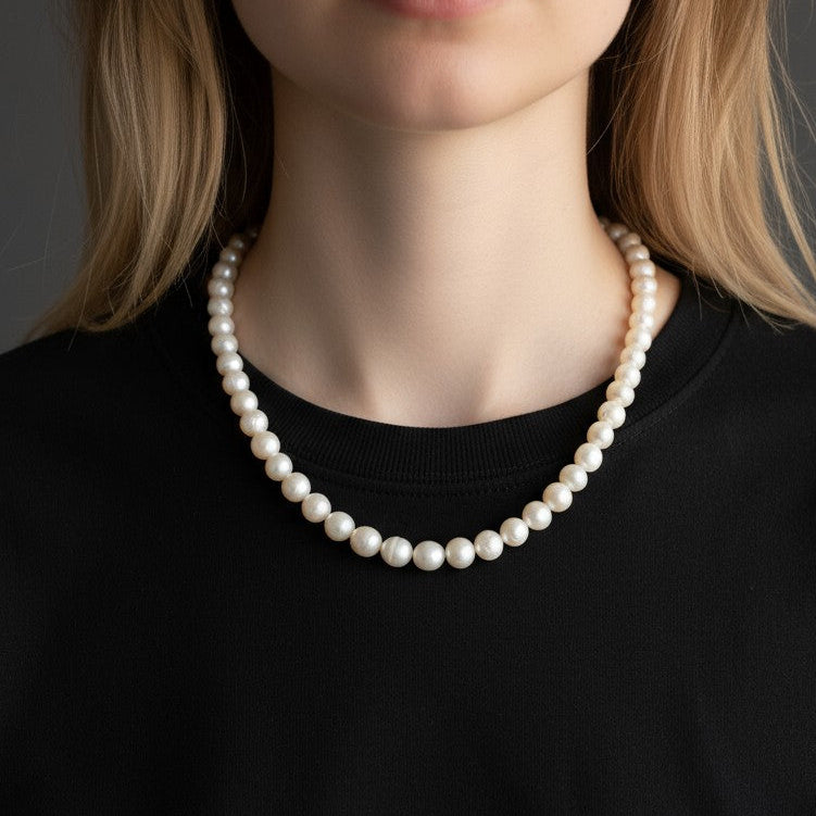 925 Ayar Gümüş Klipsli Orijinal Kültür İncisi Kolye – 50 cm