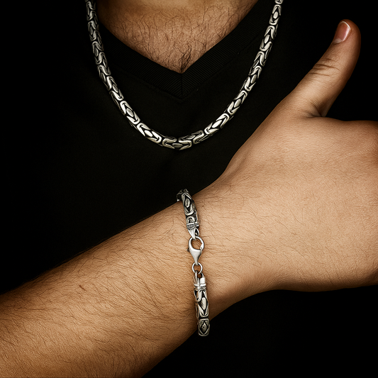 925 Ayar Gümüş Kral Zincir Kolye Bileklik Seti (5,8mm-55cm)