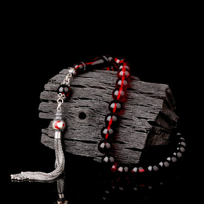 925 Ayar Gümüş Ayyıldız Püsküllü Ateş Kehribar Tesbih