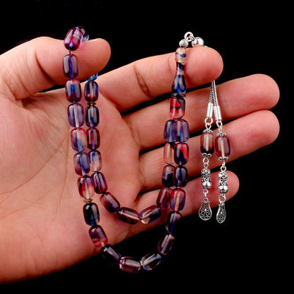 925 Ayar Gümüş Püsküllü Karışık Süzme Kehribar Tesbih