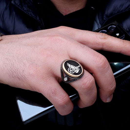 925 Ayar Gümüş Osmanlı Tuğralı Erkek Yüzük