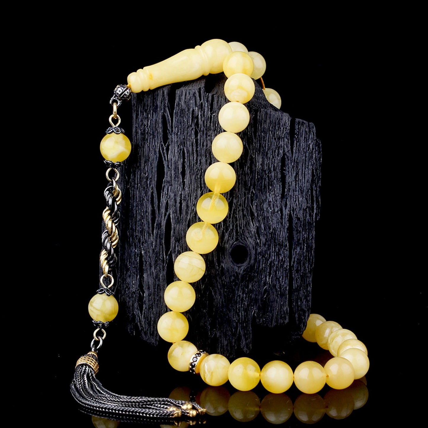 925 Ayar Gümüş Püsküllü Damla Kehribar Tesbih