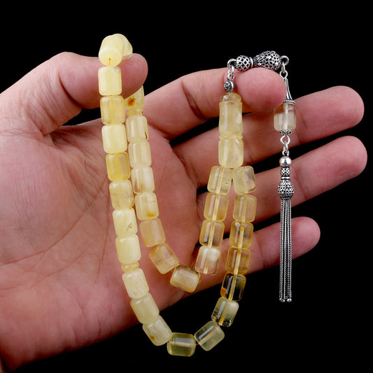 925 Ayar Gümüş Püsküllü Kapsül Kesim Damla Kehribar Tesbih