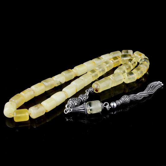 925 Ayar Gümüş Püsküllü Kapsül Kesim Damla Kehribar Tesbih