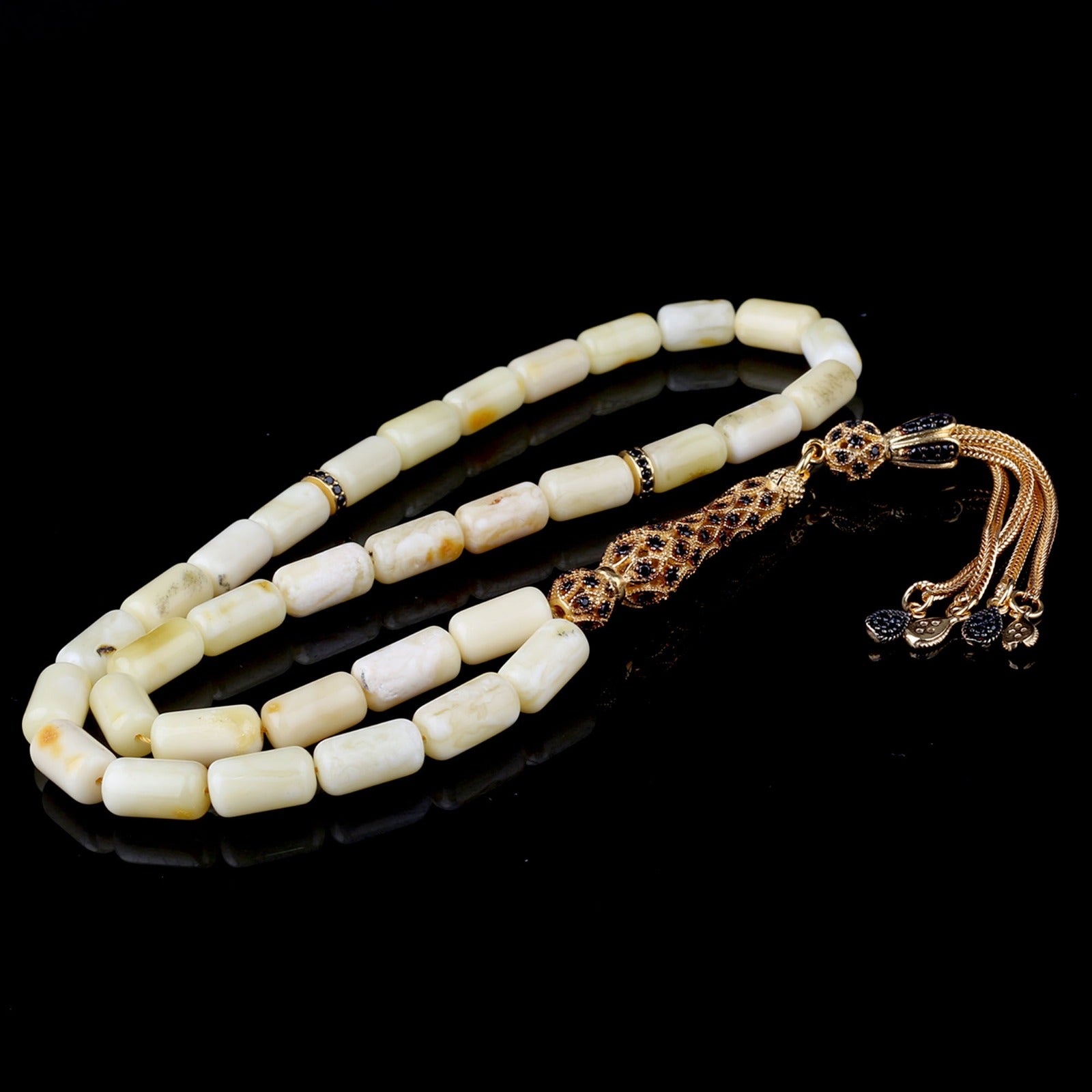 Yellow Capsule-Cut Amber Tasbih | 925 Sterling Silver