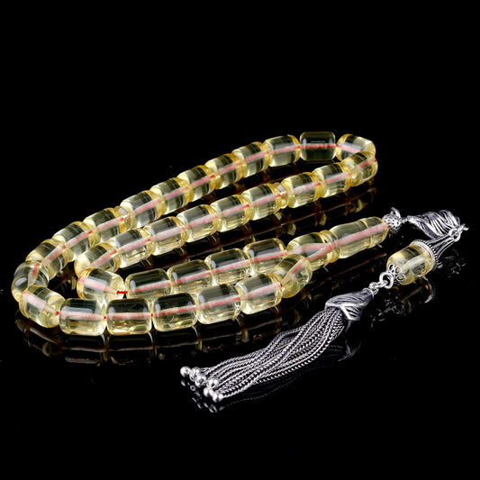 Şeffaf Sarı Damla Kehribar Tesbih