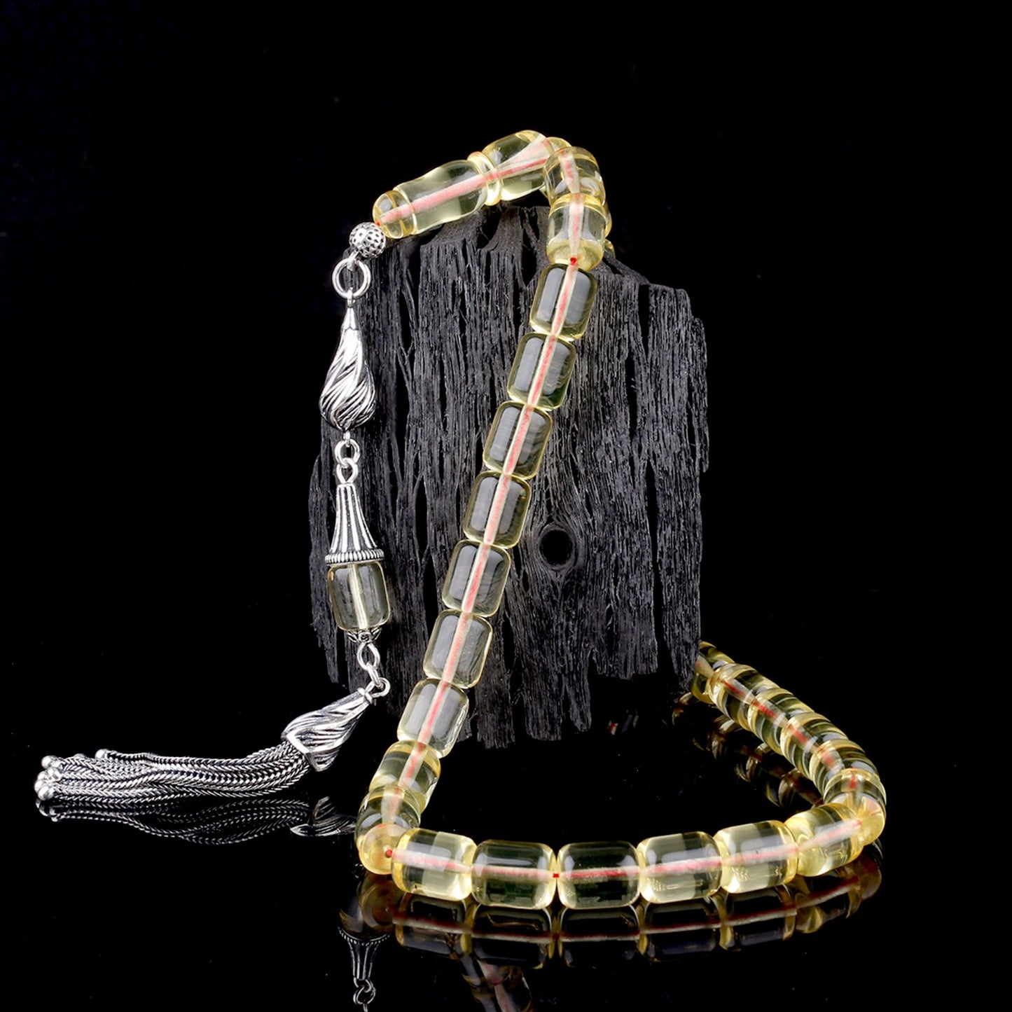 Şeffaf Sarı Damla Kehribar Tesbih