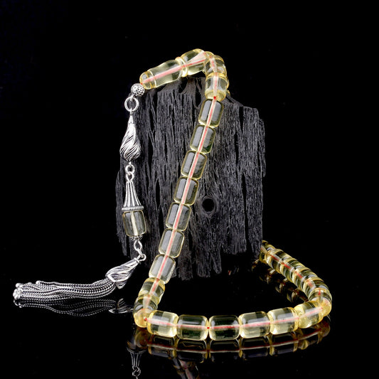 Şeffaf Sarı Damla Kehribar Tesbih