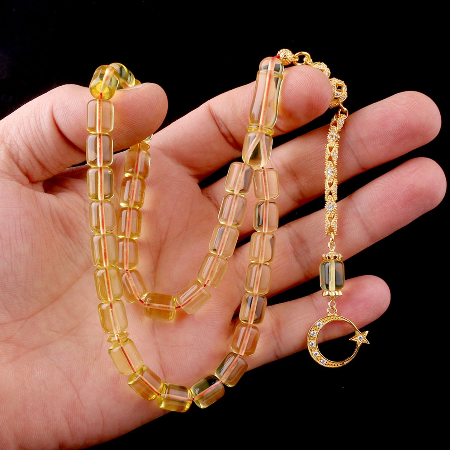 Şeffaf Damla Kehribar Tesbih Ayyıldız Model