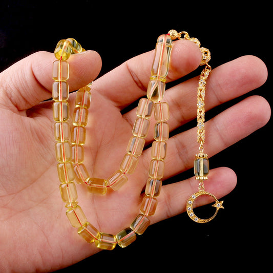 Şeffaf Damla Kehribar Tesbih Ayyıldız Model