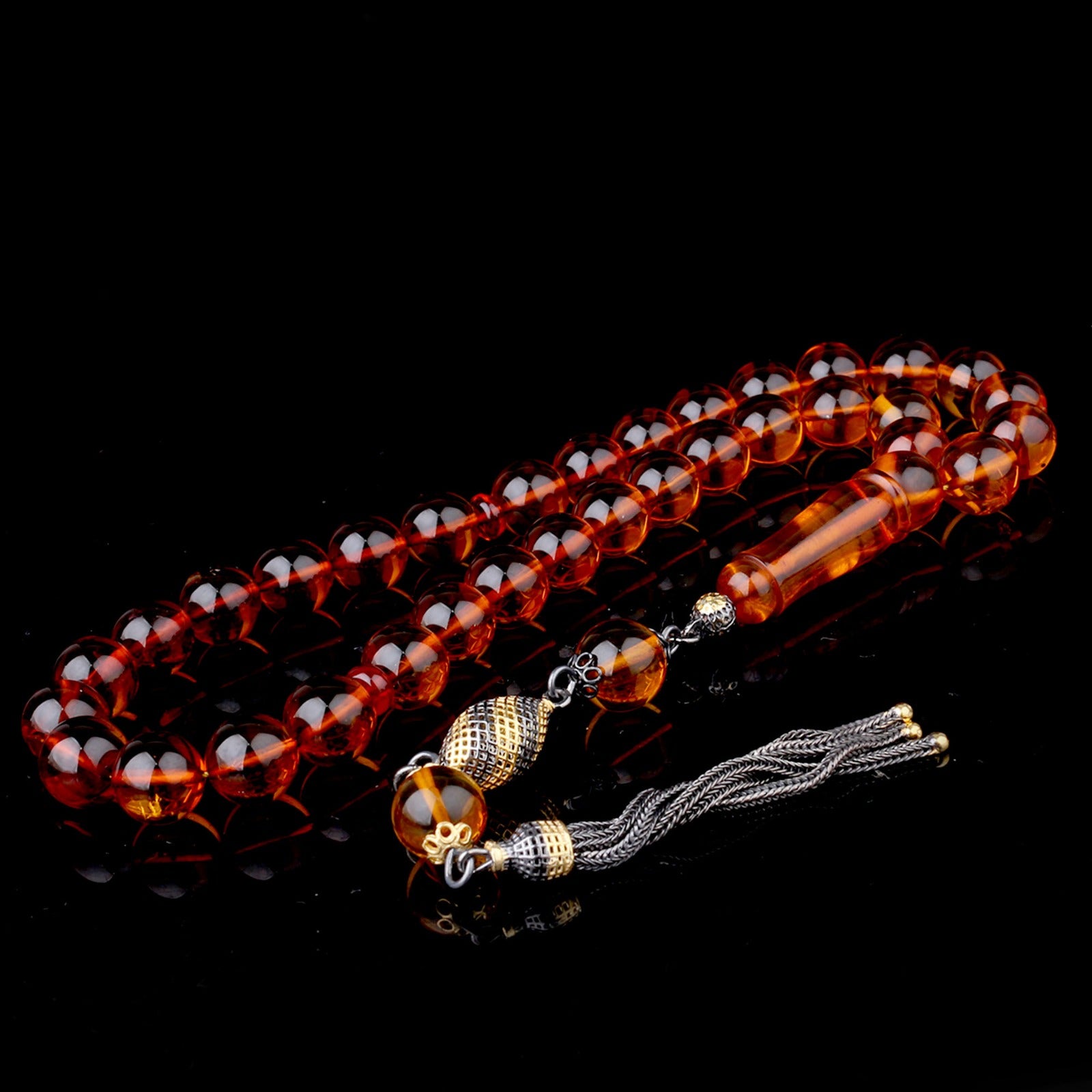 Two-Tone Red Amber Tasbih | 925 Sterling Silver