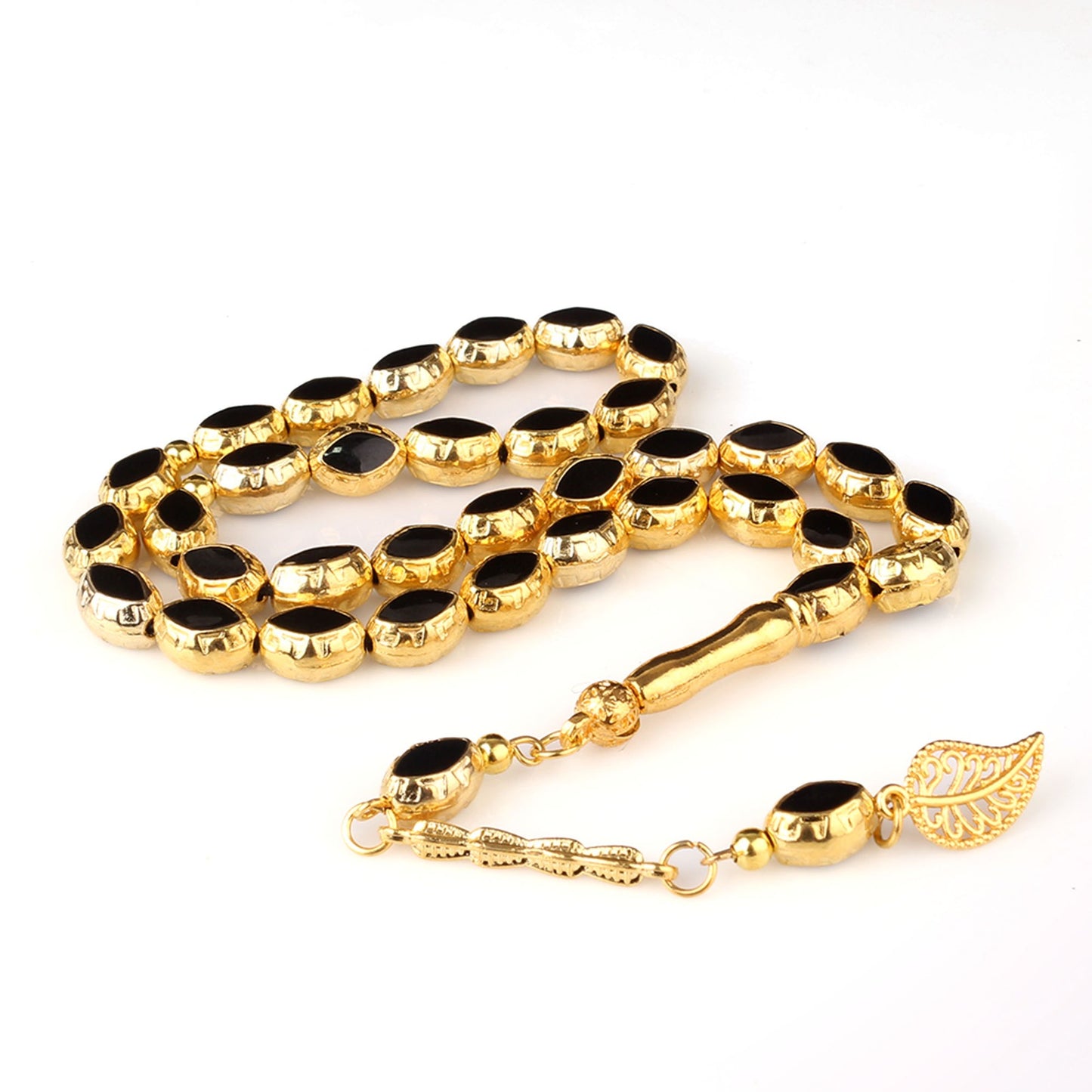 Sarı Kaplamalı Siyah Mineli Metal Tesbih