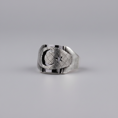 925 Ayar Gümüş Ayyıldız Zirkon Taşlı Erkek Yüzük