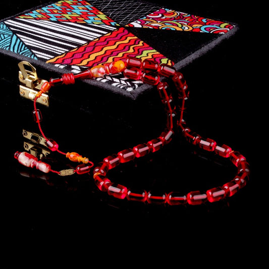 Usta İşçiliği İmzalı Sistemli Ateş Kehribar Tesbih