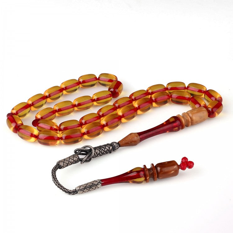 Kazaz Püsküllü Kuka İmameli Gümüş Sıkma Kehribar Tesbih