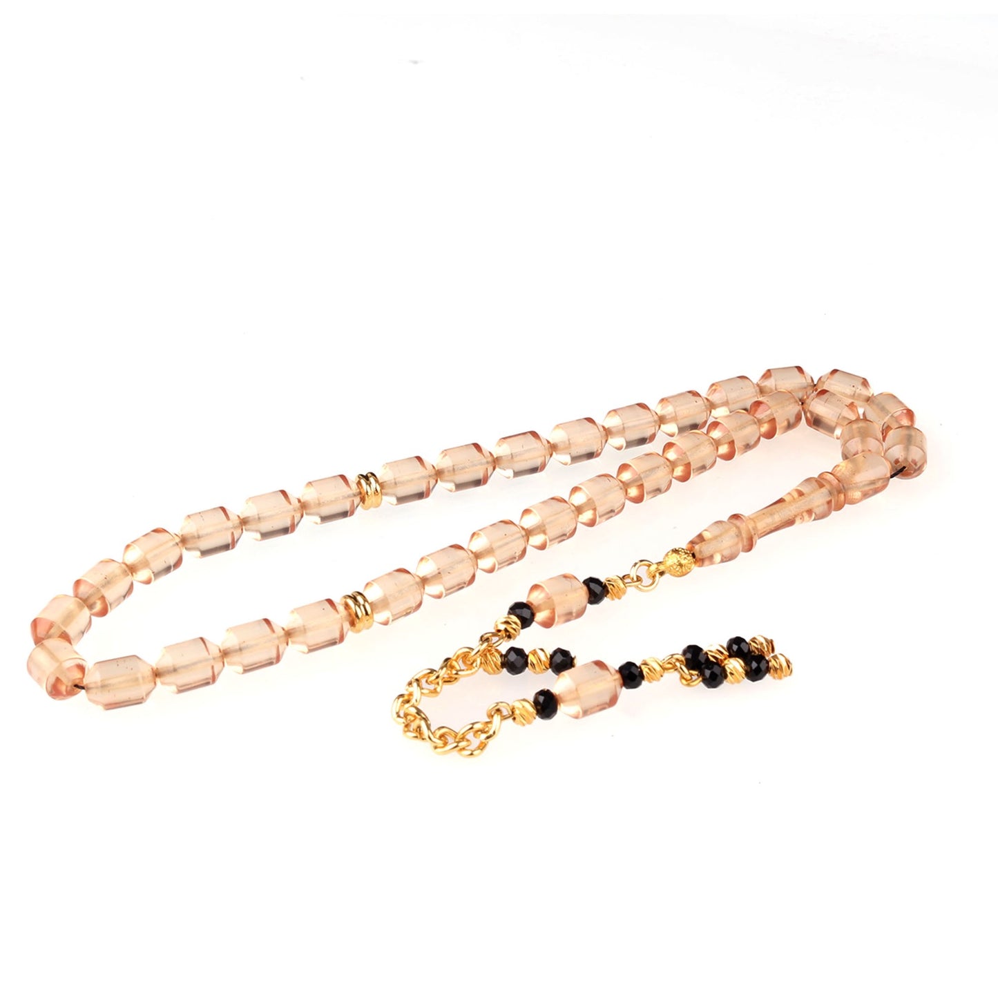 Ateş Kehribar Tesbih Metal Parçalı Püskül (Siyah Detaylı)