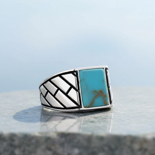 Firuze Taşlı 925 Ayar Gümüş Erkek Yüzük