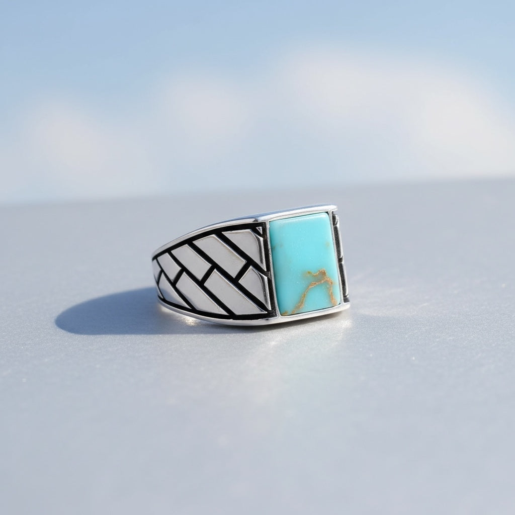 925 Sterling Silber Herrenring mit Türkisstein