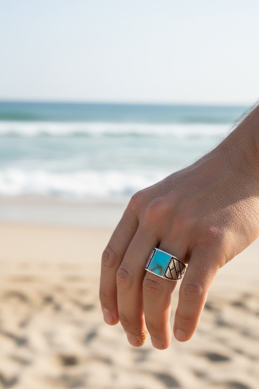 925 Sterling Silber Herrenring mit Türkisstein