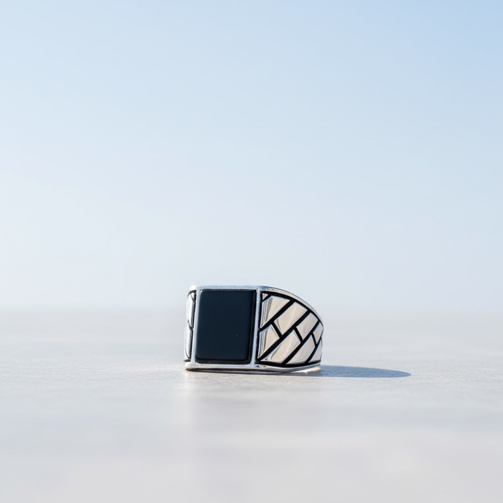 925 Sterling Silver Men's Ring with Onyx Stone