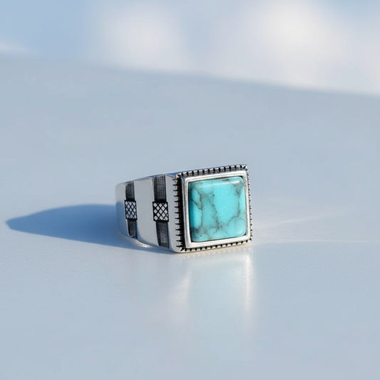 Firuze Taşlı 925 Ayar Gümüş Erkek Yüzük