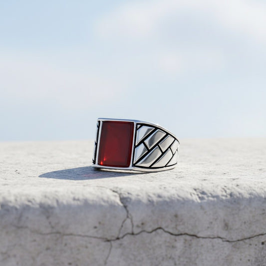 Akik Taşlı 925 Ayar Gümüş Erkek Yüzük