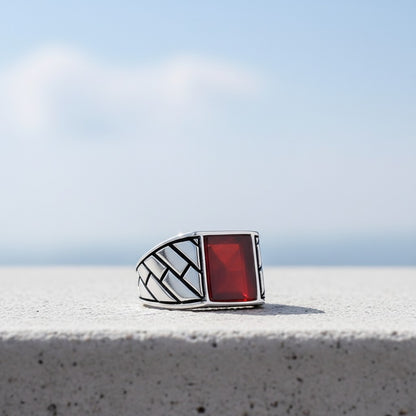 Akik Taşlı 925 Ayar Gümüş Erkek Yüzük