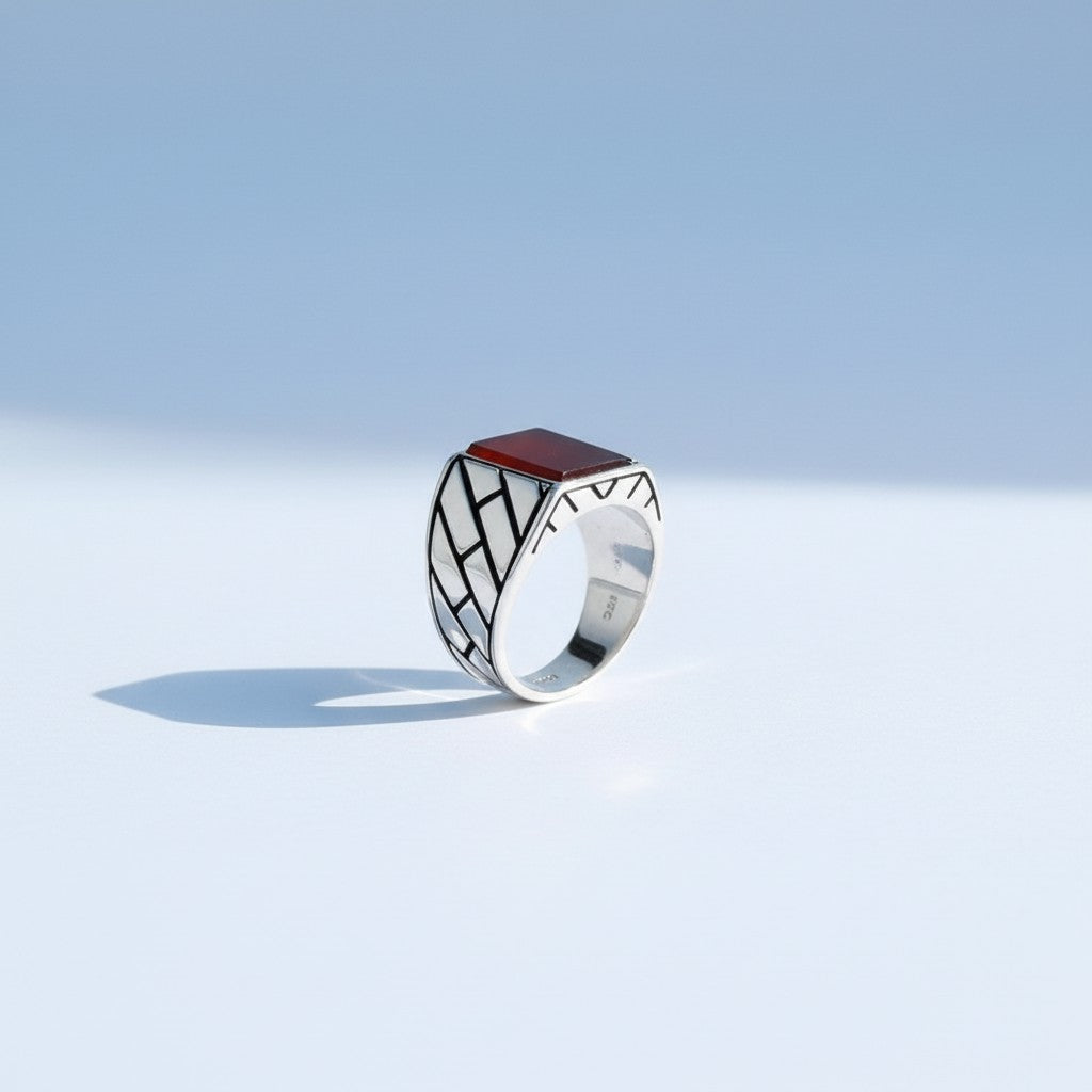 Akik Taşlı 925 Ayar Gümüş Erkek Yüzük