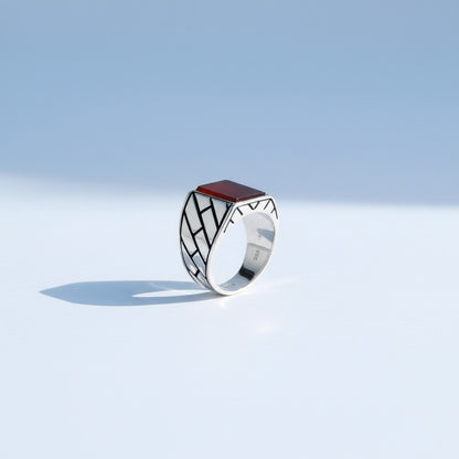 Akik Taşlı 925 Ayar Gümüş Erkek Yüzük