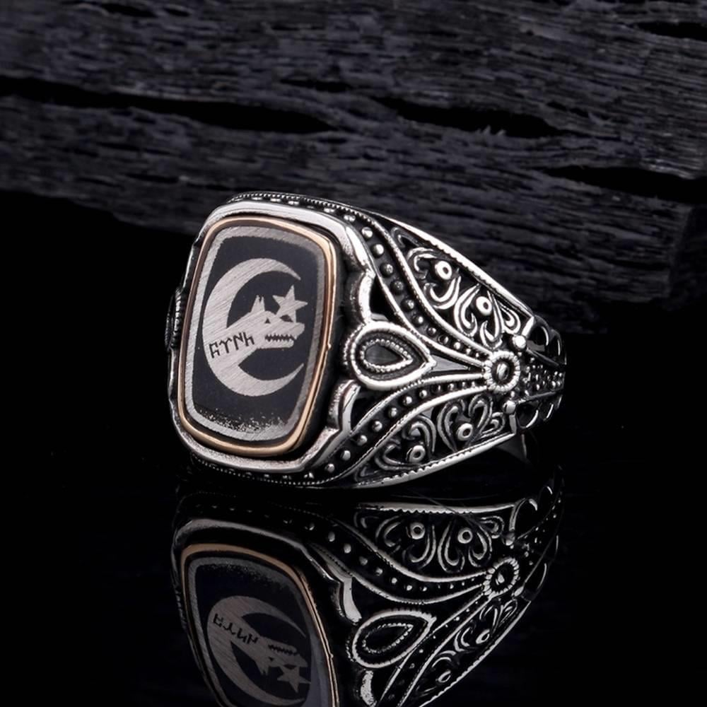 Bozkurt Göktürkçe Motifli 925 Ayar Gümüş Yüzük