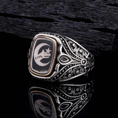 Bozkurt Göktürkçe Motifli 925 Ayar Gümüş Yüzük