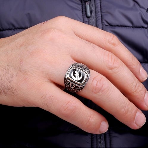 Bozkurt Göktürkçe Motifli 925 Ayar Gümüş Yüzük